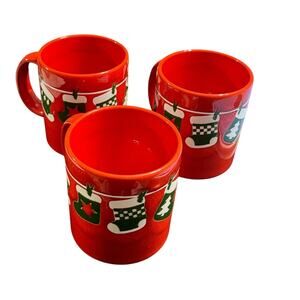 (3) Vintage Waechtersbach red green white stocking Christmas mugs West Germany